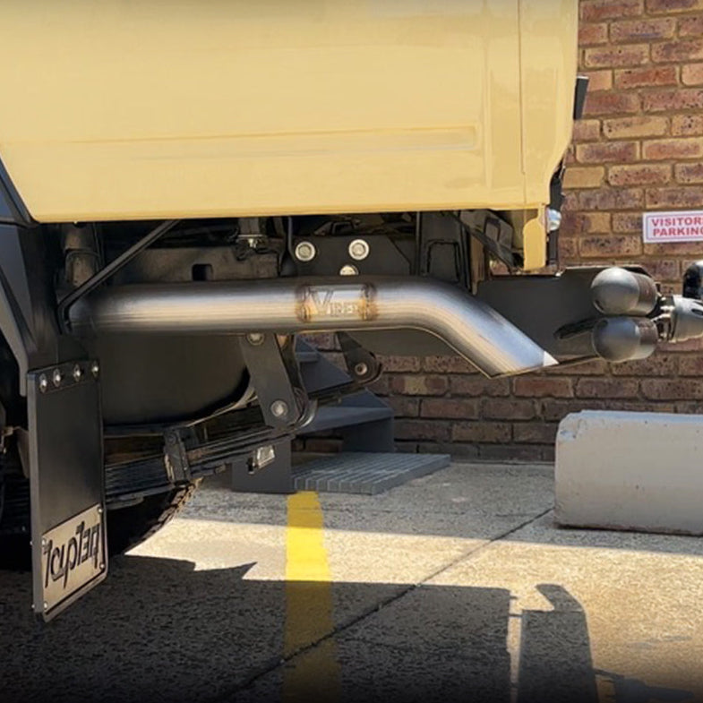 Close-up of a Toyota Land Cruiser 4.2 TD with an exhaust system, branded 'Viper Performance Exhausts'.